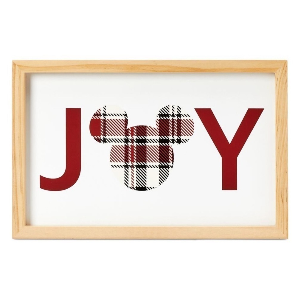 Disney Mickey Mouse Plaid Icon Homestead ''Joy'' Wall Décor In Wooden Frame